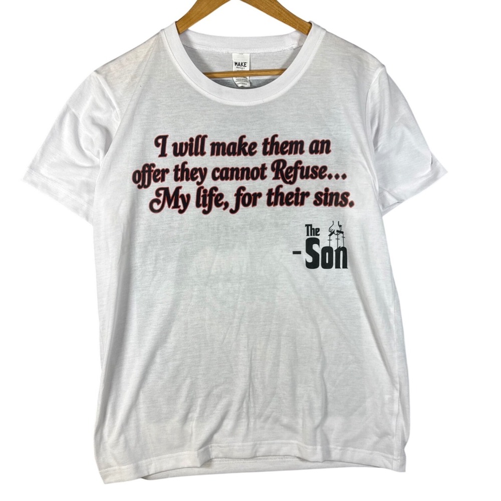 The Godfather Parody Jesus T Shirt The‎ Son White Graphic Print Mens L